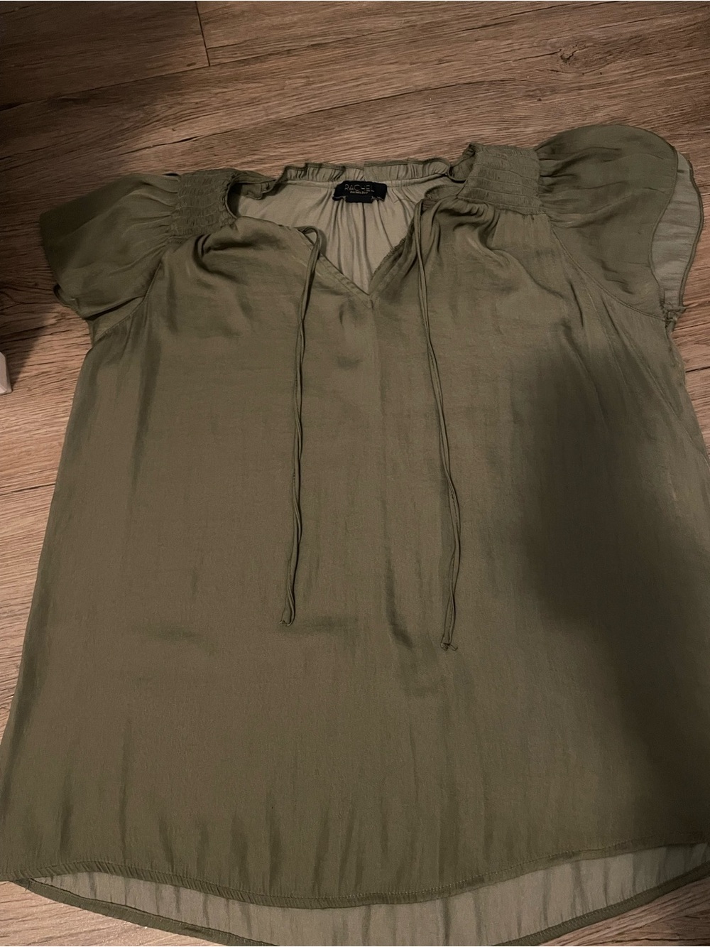 Rachel Olive Tie-Neck Flutter Sleeve Blouse
